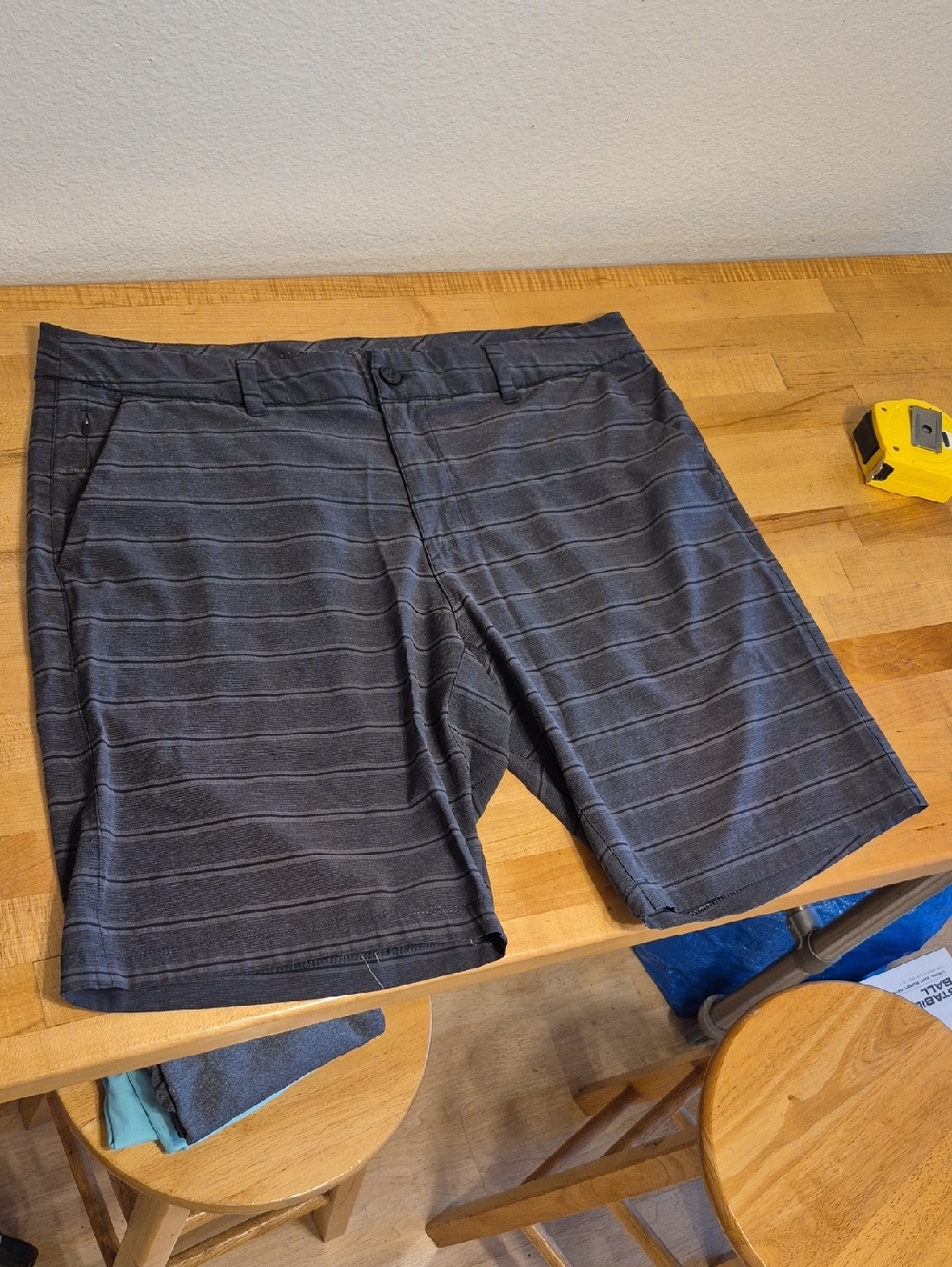 Hang 10 Gray Striped Hybrid Swim Shorts Trunks